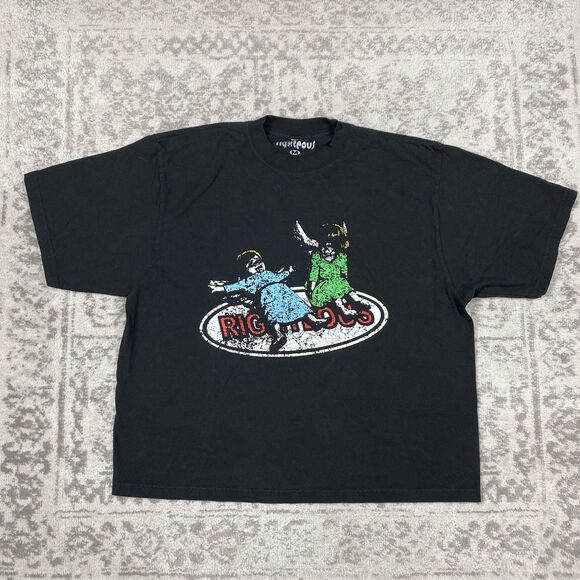 Righteous T Shirt Black Short Sleeve Kids Paying In Snow Boxy Tee Size Medium - Picture 1 of 6